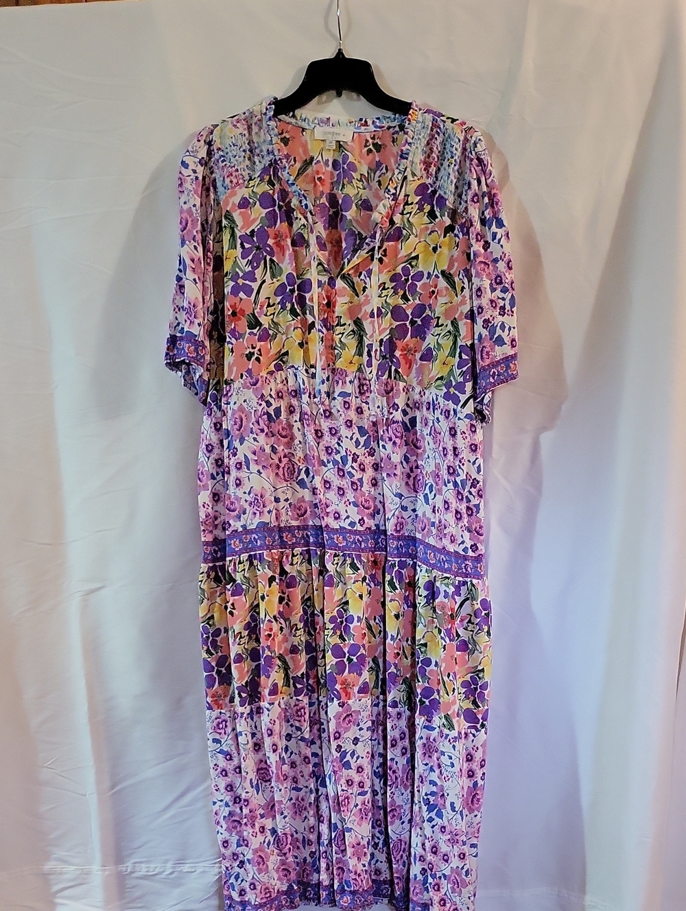 Umgee Floral Tiered Maxi Dress in Purple, Pink and Yellow